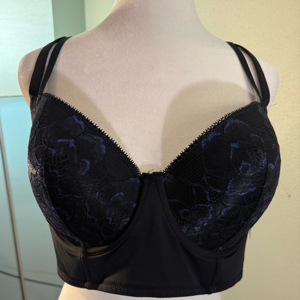 NWT Adored by Adore Me Black Blue Shimmer Lace Full Coverage Light Pad Bra 40D